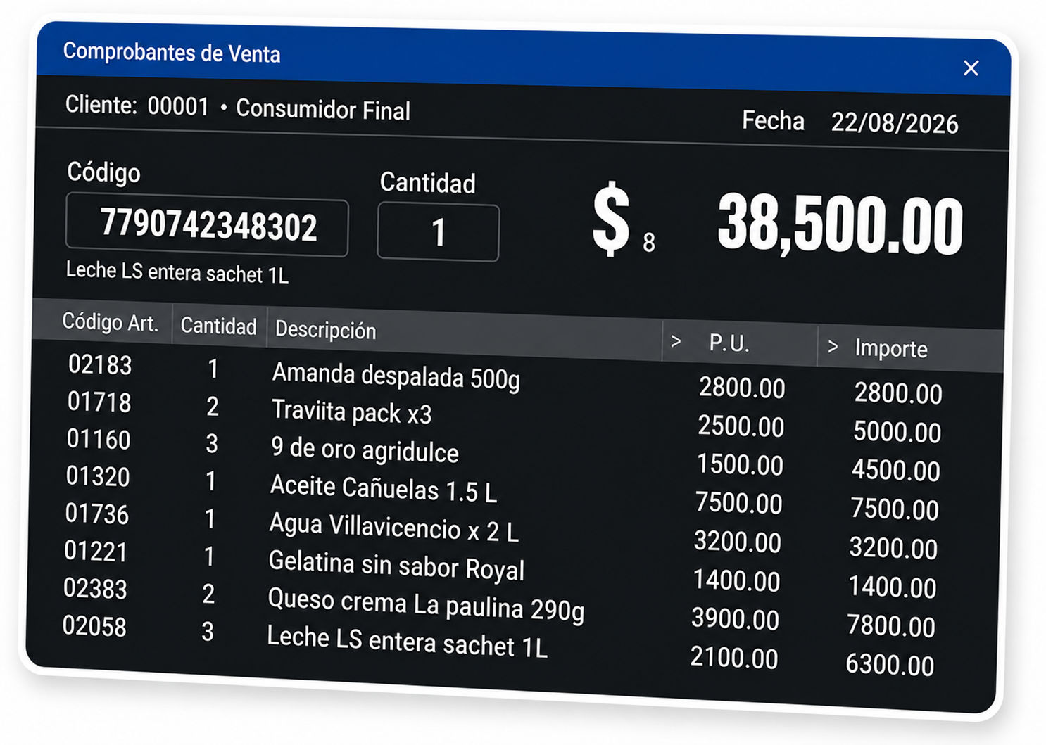 Pantalla de ventas Mercatto